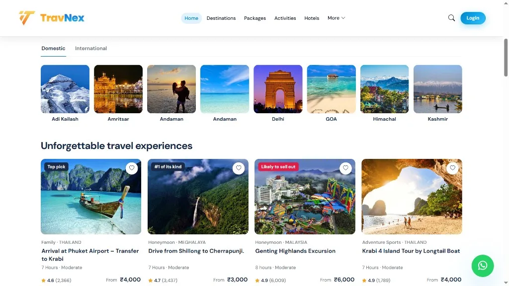 TravNex holiday package and tour quotation screen